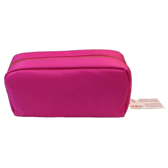 New Pink Large Preppy Smilie Face Makeup Bag Nylon Cosmetic Bag - Picture 2 of 2